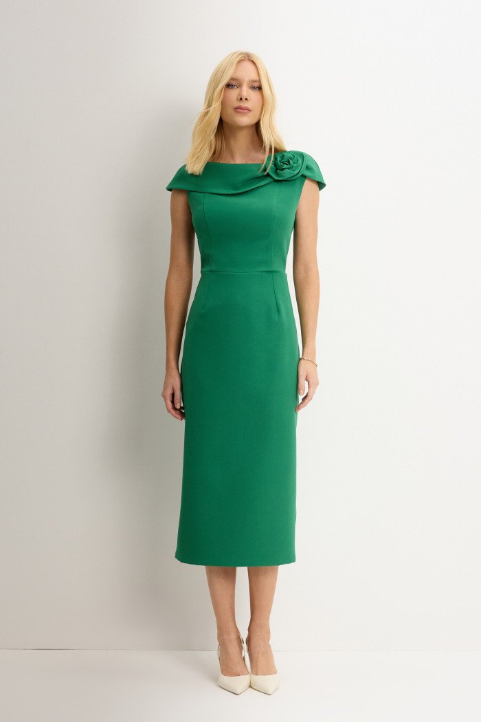 VESTIDO LEILA TUBINHO COM DETALHE FLOR - VERDE