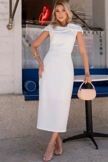 VESTIDO LEILA TUBINHO COM DETALHE FLOR - OFF WHITE