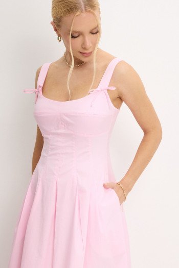 VESTIDO ORNELA COM PREGAS E DETALHE LAÇO NA ALÇA - ROSA