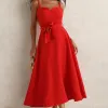 VESTIDO MIDI ALÇAS FINAS E FAIXA PATRICIA - VERMELHO