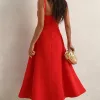 VESTIDO MIDI ALÇAS FINAS E FAIXA PATRICIA - VERMELHO