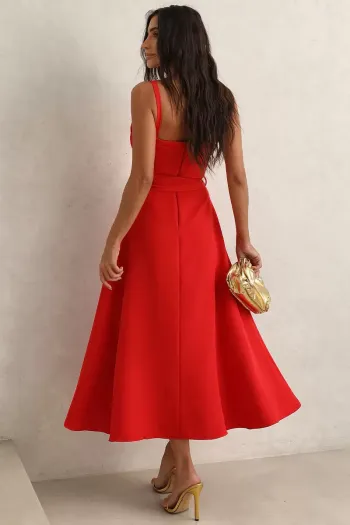 VESTIDO MIDI ALÇAS FINAS E FAIXA PATRICIA - VERMELHO