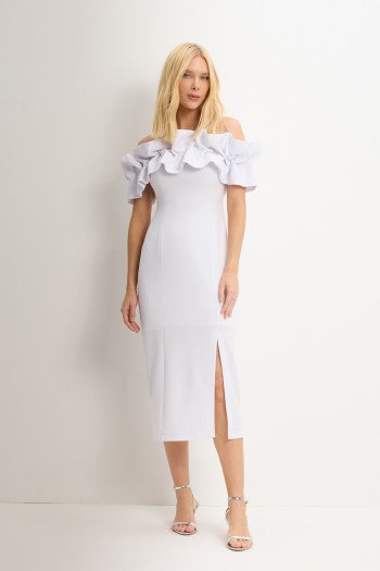 VESTIDO OMBRO A OMBRO MIDI BABADOS PATY - BRANCO