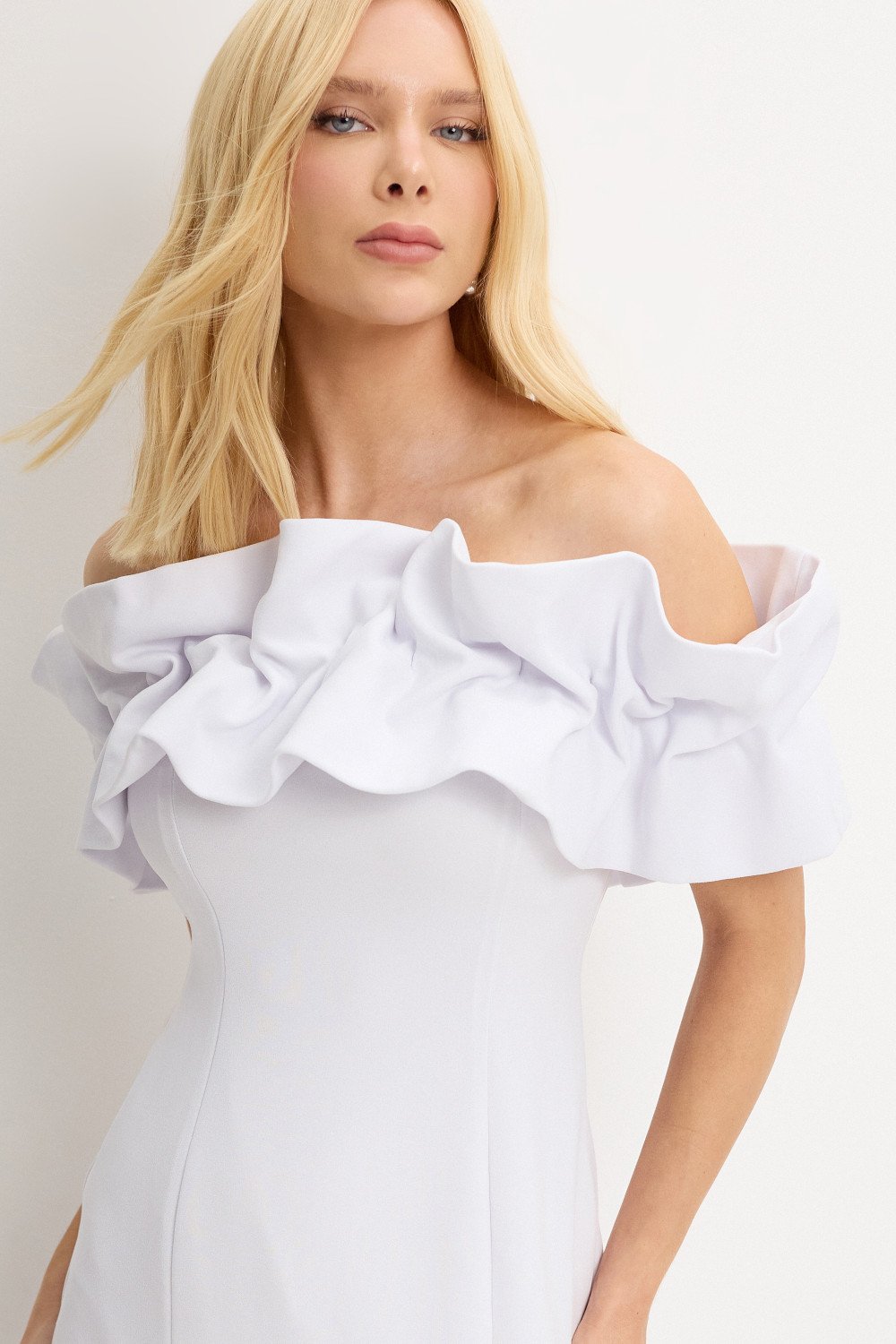 VESTIDO OMBRO A OMBRO MIDI BABADOS PATY - BRANCO