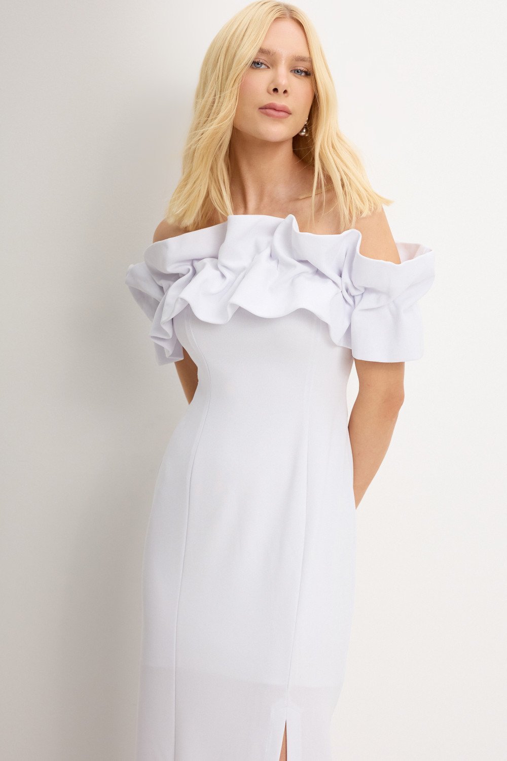 VESTIDO OMBRO A OMBRO MIDI BABADOS PATY - BRANCO