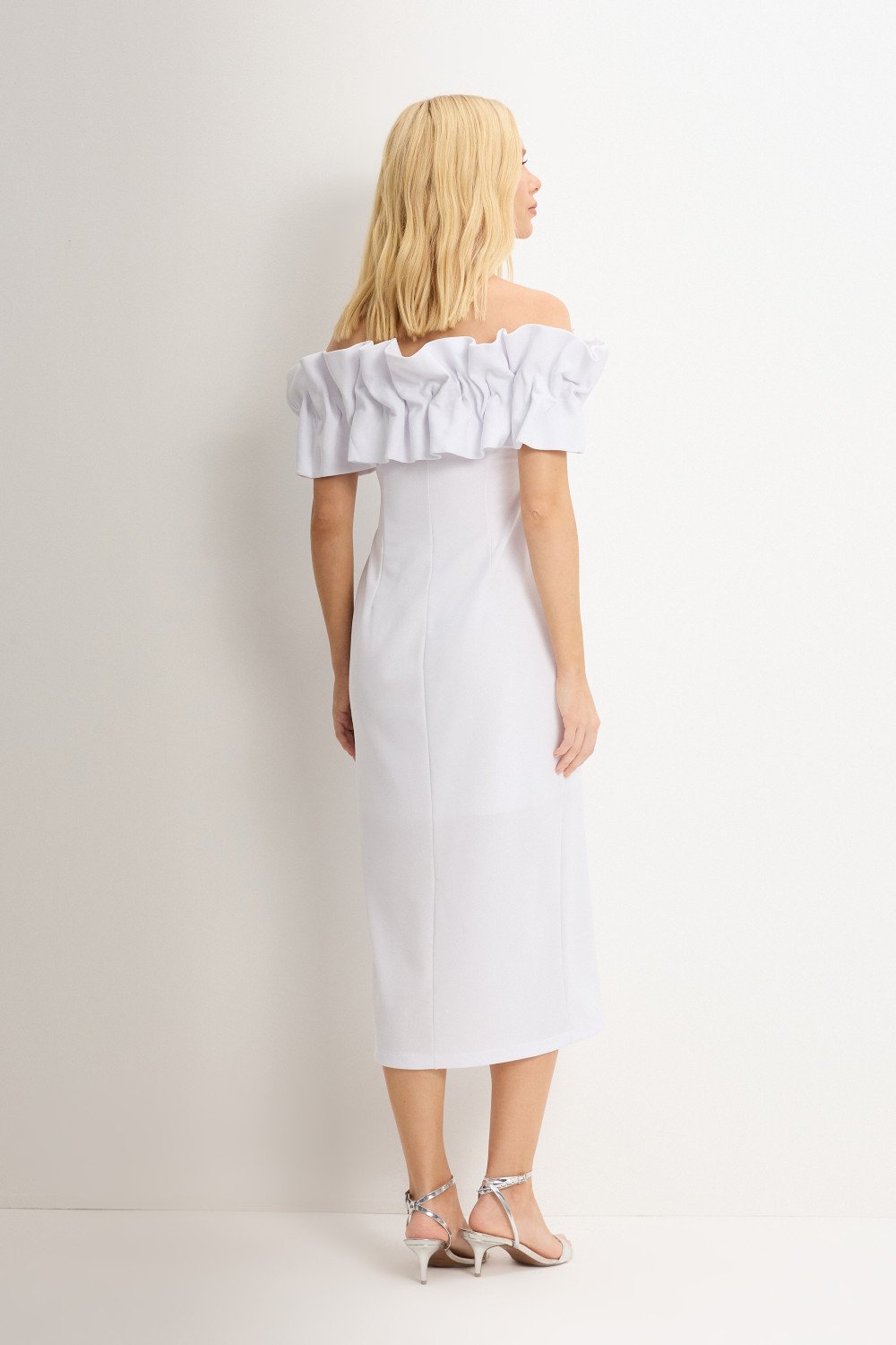VESTIDO OMBRO A OMBRO MIDI BABADOS PATY - BRANCO