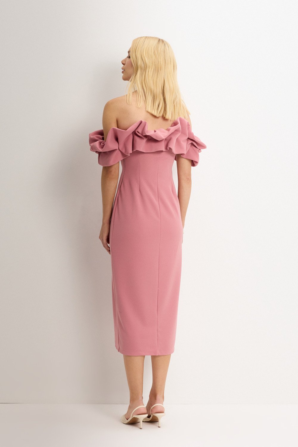 VESTIDO OMBRO A OMBRO MIDI BABADOS PATY - ROSA