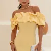VESTIDO OMBRO A OMBRO MIDI BABADOS PATY - AMARELO