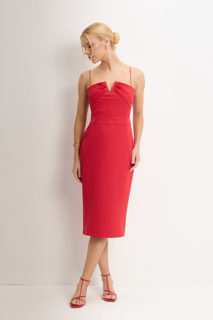VESTIDO JULIANA TUBINHO COM PREGAS FRENTE - VERMELHO