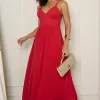 VESTIDO ANTONELLA MIDI LISO COM ZIPER COSTA - VERMELHO