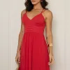 VESTIDO ANTONELLA MIDI LISO COM ZIPER COSTA - VERMELHO