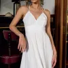 VESTIDO ANTONELLA MIDI LISO COM ZIPER COSTA - OFF WHITE