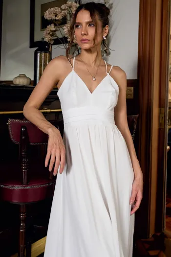 VESTIDO ANTONELLA MIDI LISO COM ZIPER COSTA - OFF WHITE