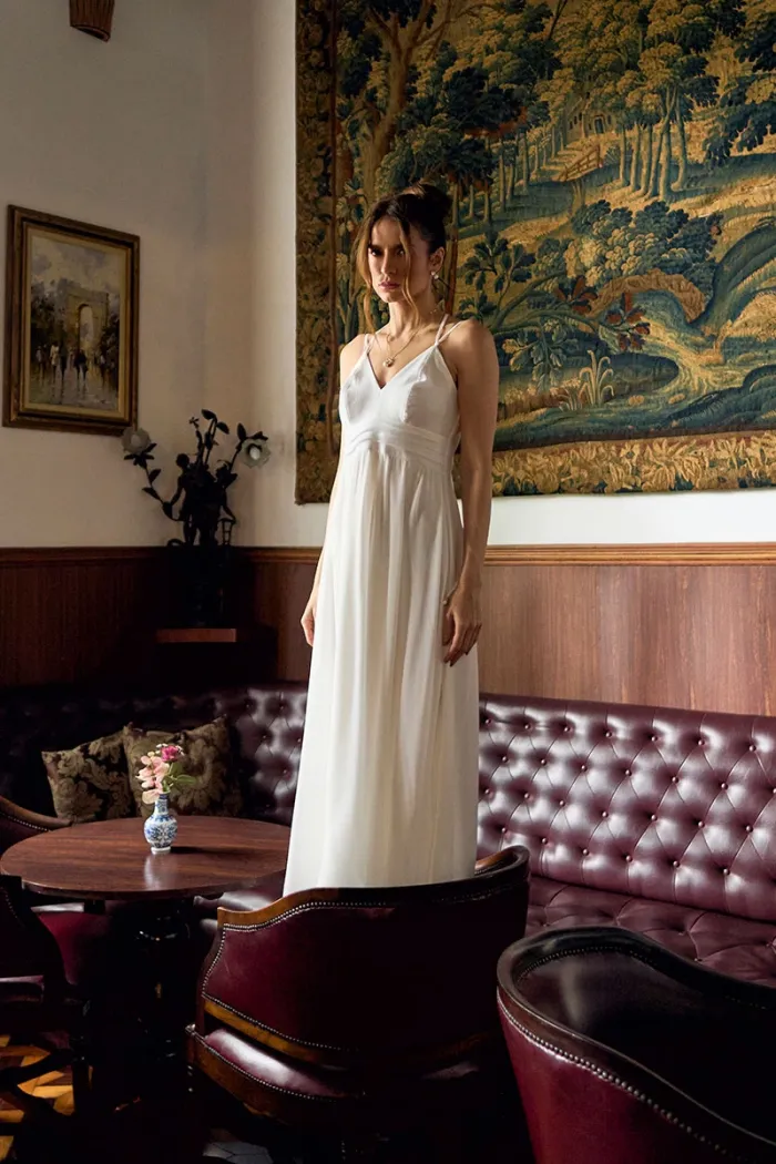 VESTIDO ANTONELLA MIDI LISO COM ZIPER COSTA - OFF WHITE