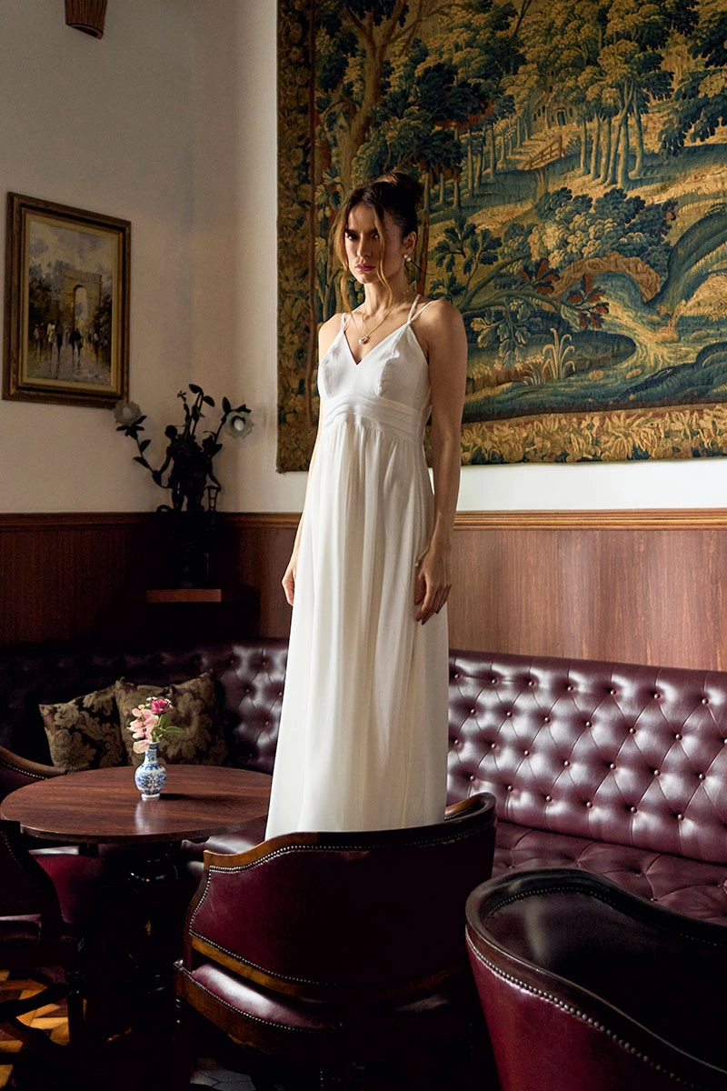 VESTIDO ANTONELLA MIDI LISO COM ZIPER COSTA - OFF WHITE