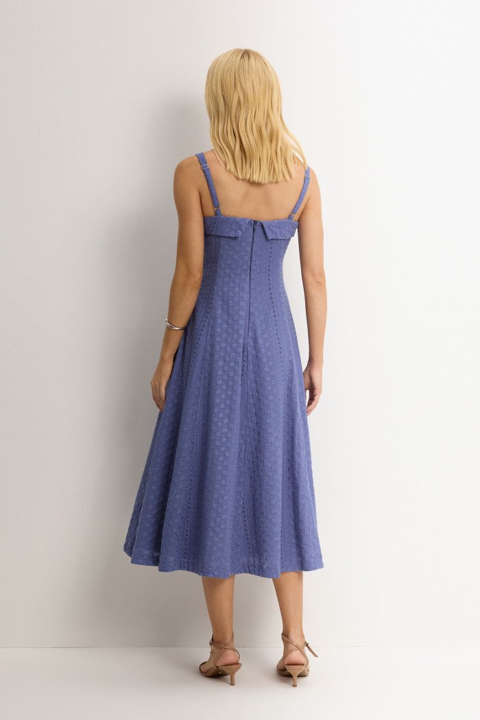 VESTIDO LOREN BORDADO ALÇA E BOLSOS - AZUL CIANO