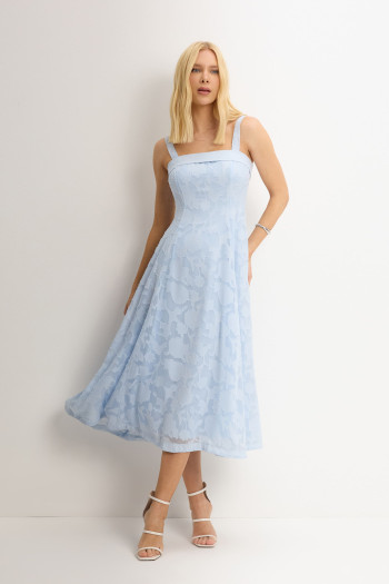 VESTIDO LOREN BORDADO ALÇA E BOLSOS - AZUL CLARO