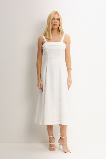 VESTIDO LOREN BORDADO ALÇA E BOLSOS - OFF WHITE