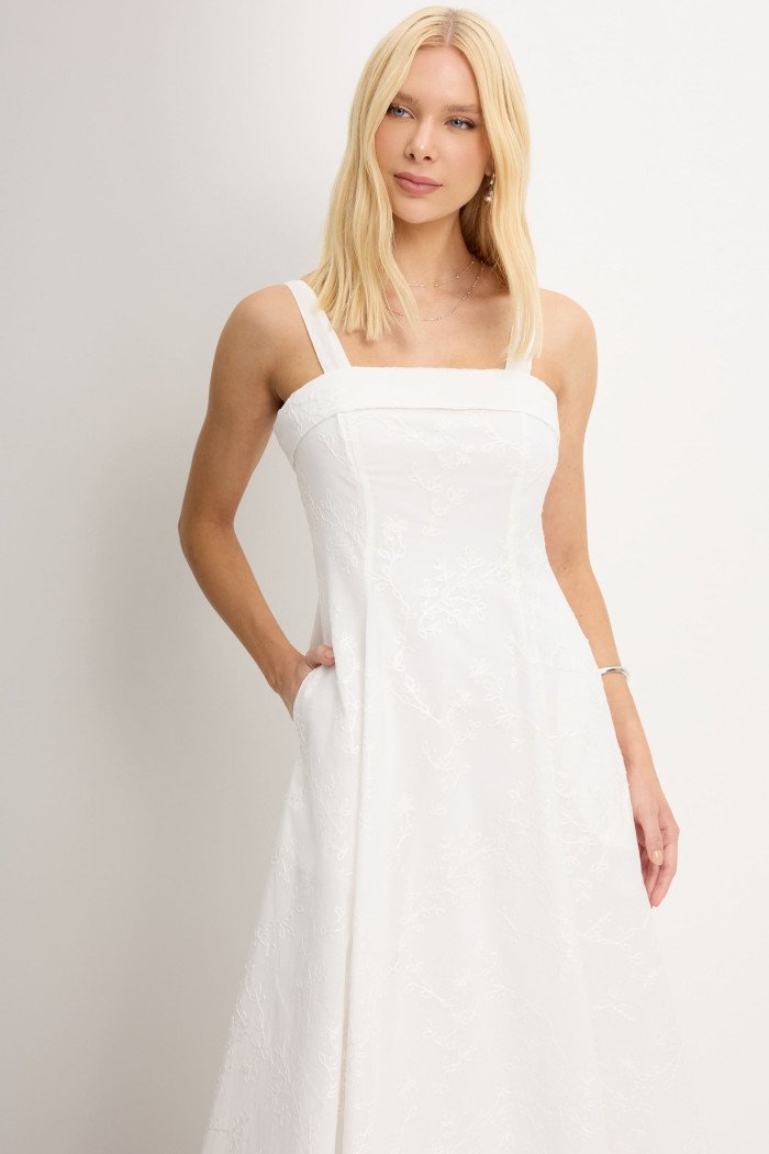 VESTIDO LOREN BORDADO ALÇA E BOLSOS - OFF WHITE