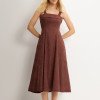 VESTIDO LOREN BORDADO ALÇA E BOLSOS - MARROM