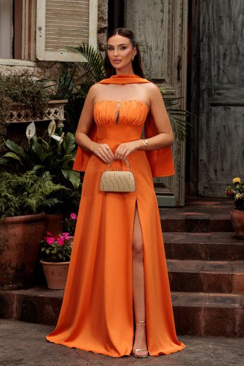 VESTIDO DE FESTA ELEGANCE GOLA CHOKER - LARANJA