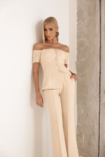 CONJUNTO LONDRES ALFAITARIA BLUSA OMBRO A OMBRO - AREIA