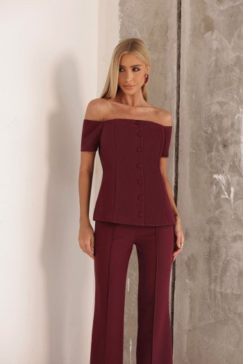 CONJUNTO LONDRES ALFAITARIA BLUSA OMBRO A OMBRO - VINHO