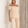 CONJUNTO LONDRES ALFAITARIA BLUSA OMBRO A OMBRO - AREIA