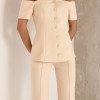 CONJUNTO LONDRES ALFAITARIA BLUSA OMBRO A OMBRO - AREIA