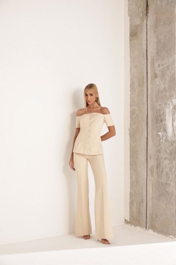 CONJUNTO LONDRES ALFAITARIA BLUSA OMBRO A OMBRO - AREIA