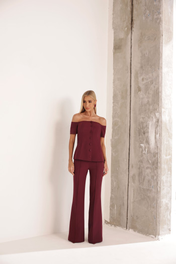 CONJUNTO LONDRES ALFAITARIA BLUSA OMBRO A OMBRO - VINHO
