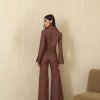 CONJUNTO CASAQUETO E CALÇA SARJA ALAFAITARIA - MARROM