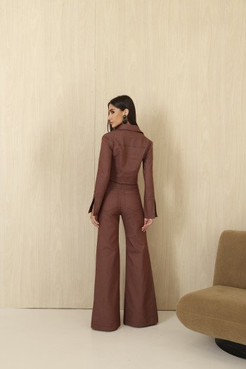 CONJUNTO CASAQUETO E CALÇA SARJA ALAFAITARIA - MARROM