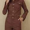 CONJUNTO CASAQUETO E CALÇA SARJA ALAFAITARIA - MARROM