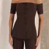 CONJUNTO LONDRES ALFAITARIA BLUSA OMBRO A OMBRO - CAFÉ