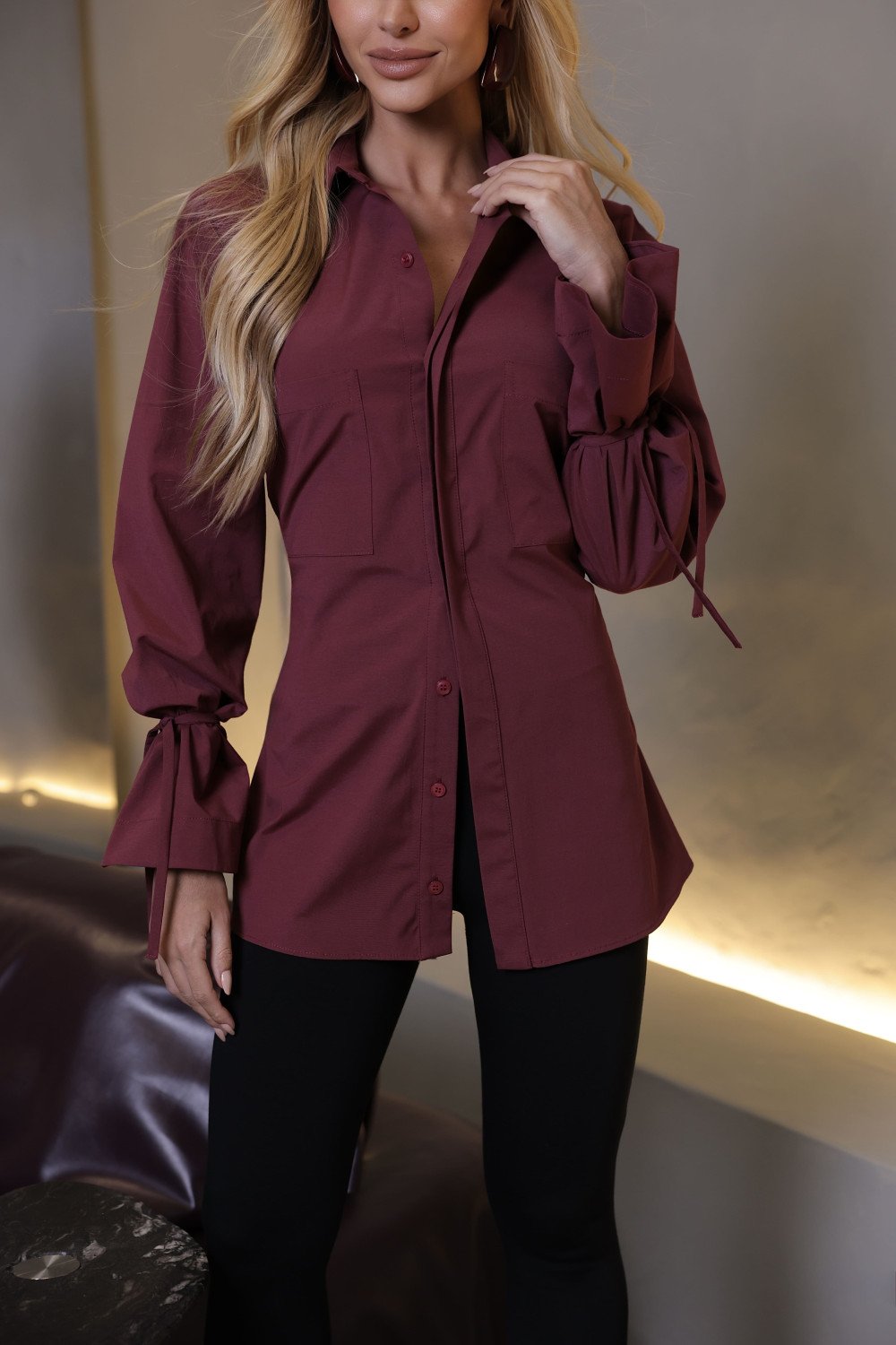 CAMISA COMPRIDA COM TIRAS - VINHO