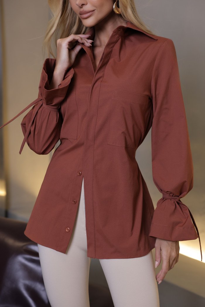 CAMISA COMPRIDA COM TIRAS - TERRACOTA