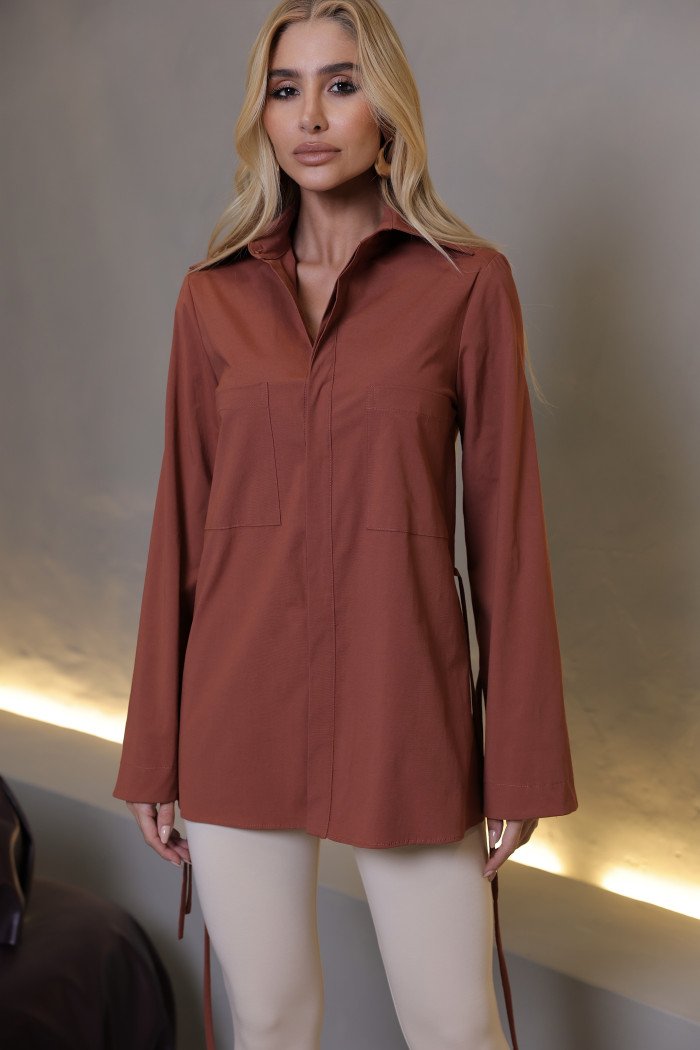 CAMISA COMPRIDA COM TIRAS - TERRACOTA