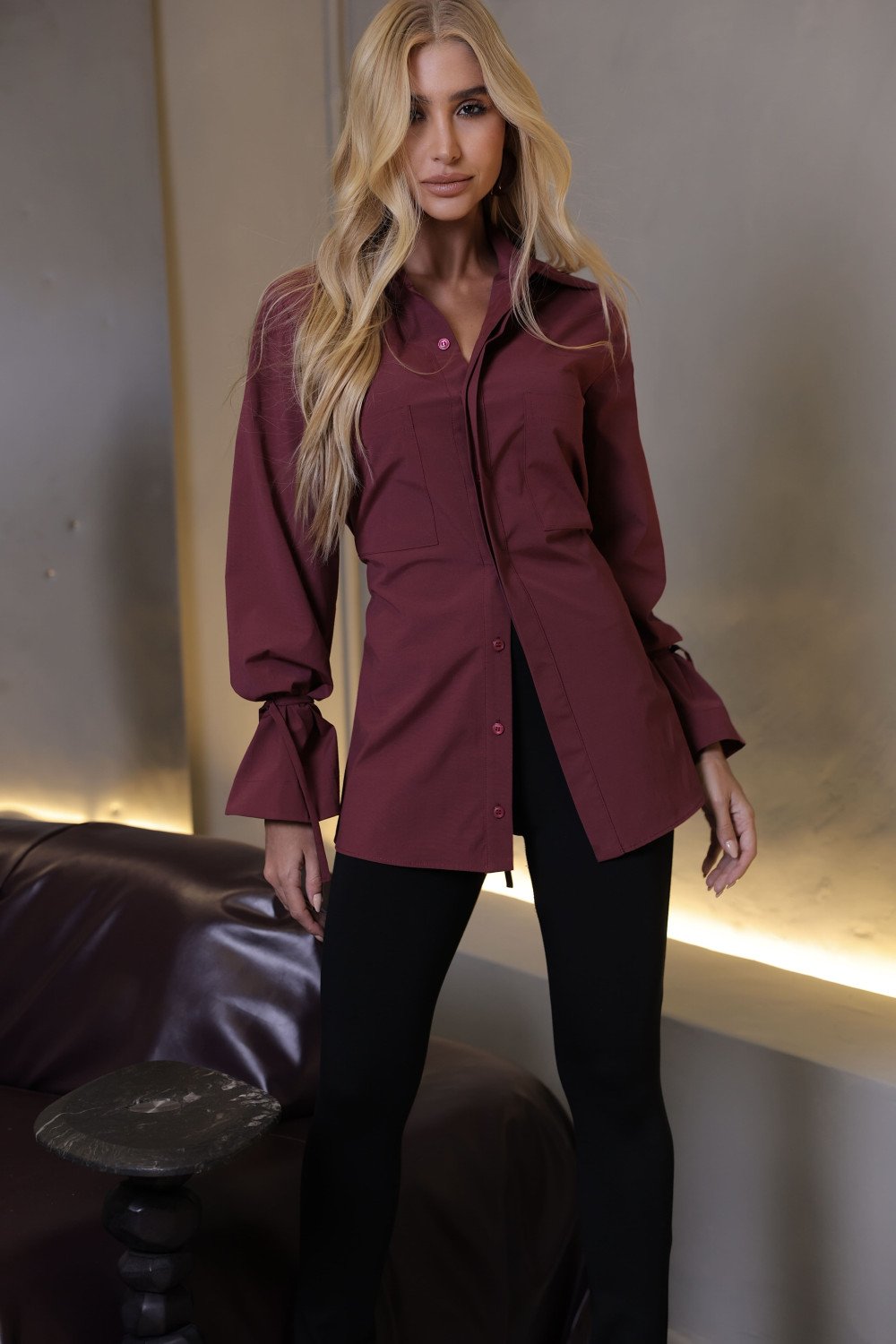 CAMISA COMPRIDA COM TIRAS - VINHO