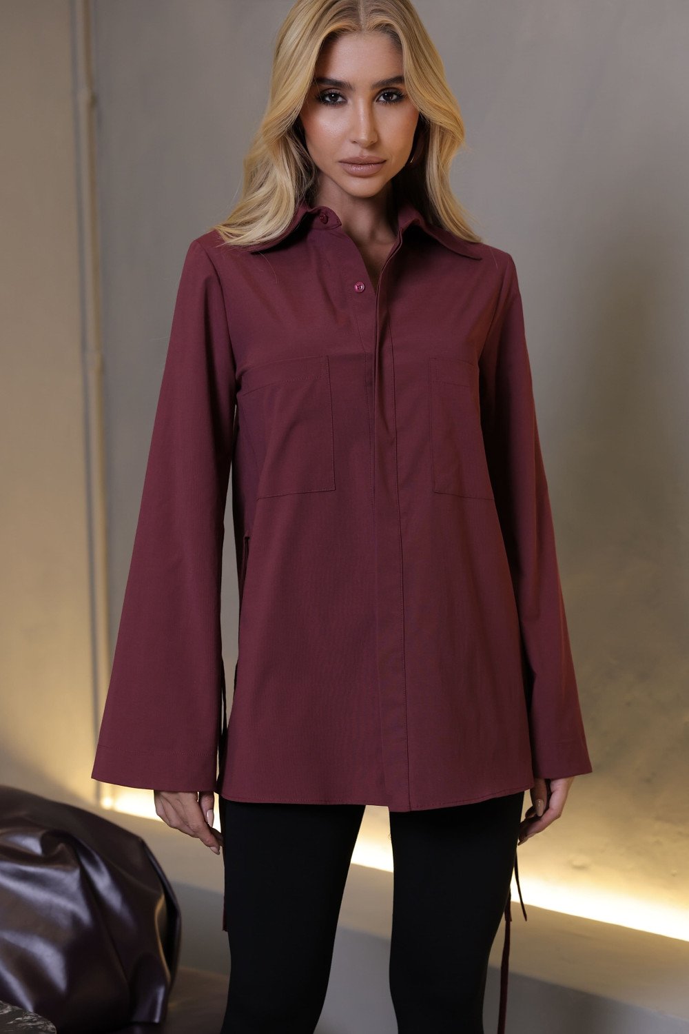 CAMISA COMPRIDA COM TIRAS - VINHO