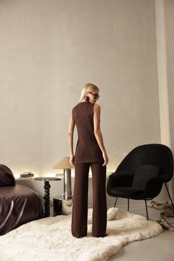 CONJUNTO MILÃO TRICÔ BLUSA ALONGADA - CAFÉ