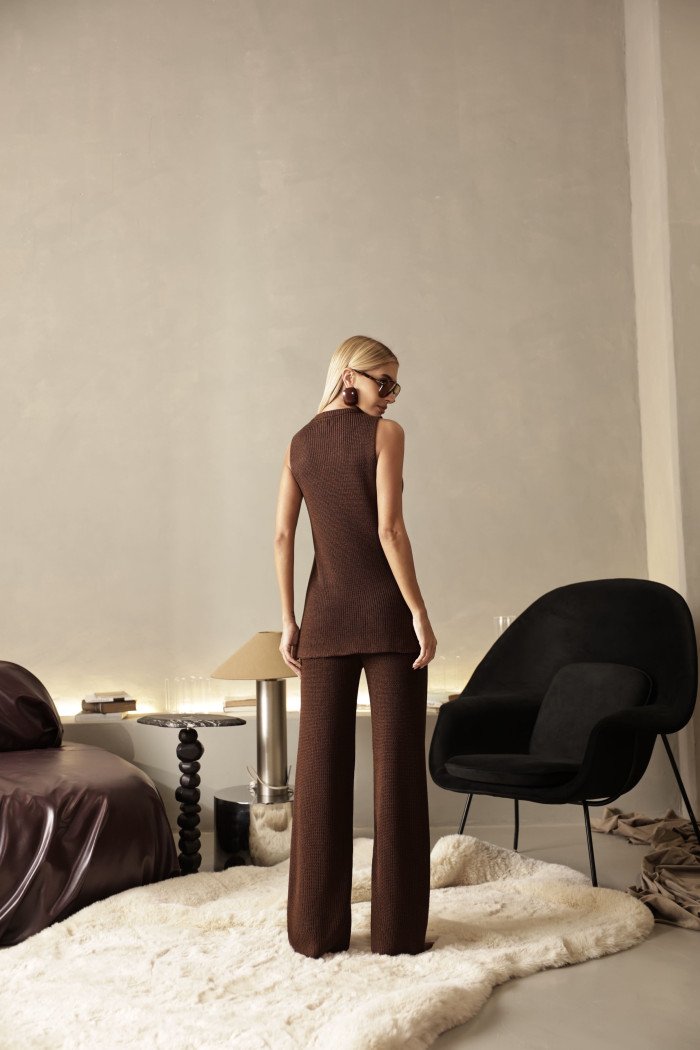 CONJUNTO MILÃO TRICÔ BLUSA ALONGADA - CAFÉ