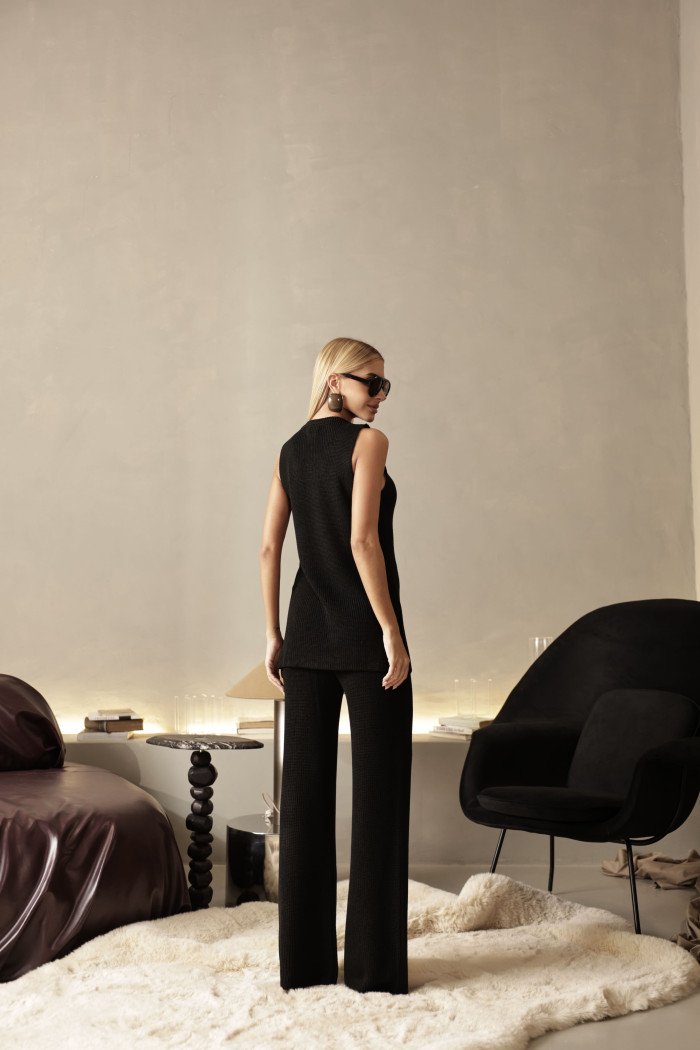 CONJUNTO MILÃO TRICÔ BLUSA ALONGADA - PRETO