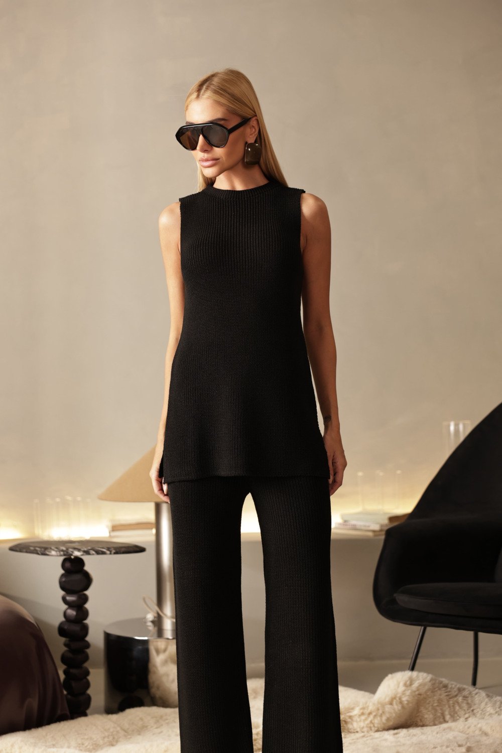 CONJUNTO MILÃO TRICÔ BLUSA ALONGADA - PRETO