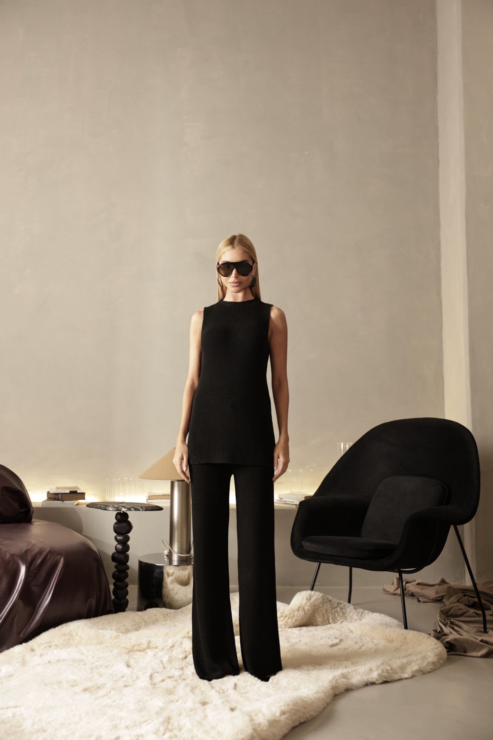 CONJUNTO MILÃO TRICÔ BLUSA ALONGADA - PRETO