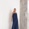 VESTIDO LONGO LOUISE DRAPEADO - AZUL INDIGO