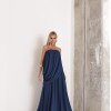 VESTIDO LONGO LOUISE DRAPEADO - AZUL INDIGO