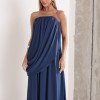 VESTIDO LONGO LOUISE DRAPEADO - AZUL INDIGO