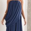 VESTIDO LONGO LOUISE DRAPEADO - AZUL INDIGO