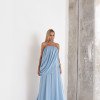 VESTIDO LONGO LOUISE DRAPEADO - AZUL SERENITY